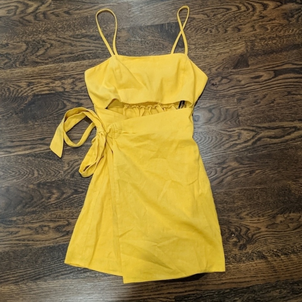 F21 cutout wrap mini dress yellow